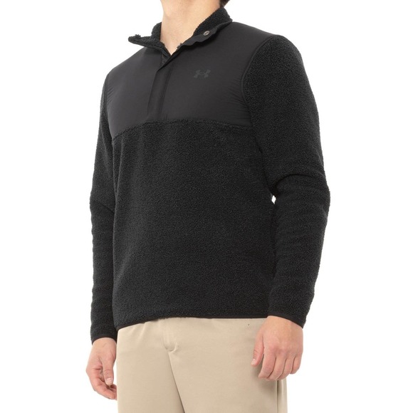 UNDER ARMOUR Men's Sweater Black M Sherpa Fleece Pile 1/4 Snap Button Sweatshirt - Picture 2 of 7
